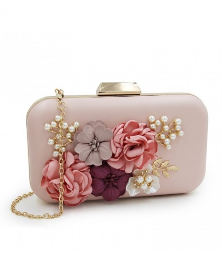 Evening Bag Flower Clutch Purses Bags with Beaded Chain Strap - Light ...