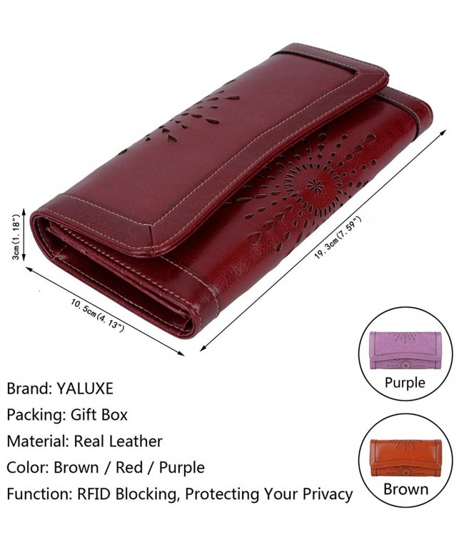 Womens Rfid Blocking Security Leather Large Capacity Trifold Clutch Wallet 1 Dark Red 9732