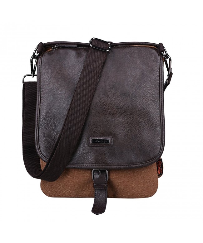 Men's Vertical Messenger Bag Canvas Small Shoulder Bag Satchel - Brown ...