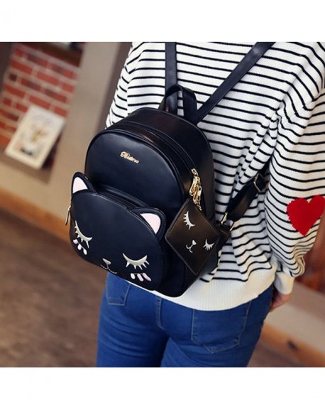 Casual Backpack Cartoon Cat Handbag Travel Bag - Black - C712NYW50RD