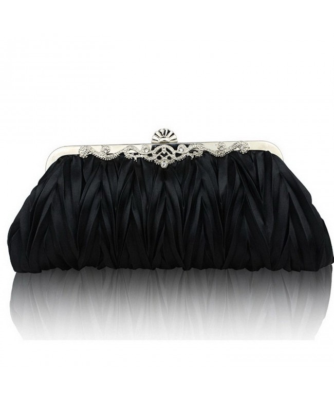 Womens Satin Pleated Evening Clutch Bags Purse Wedding Cocktail Party ...