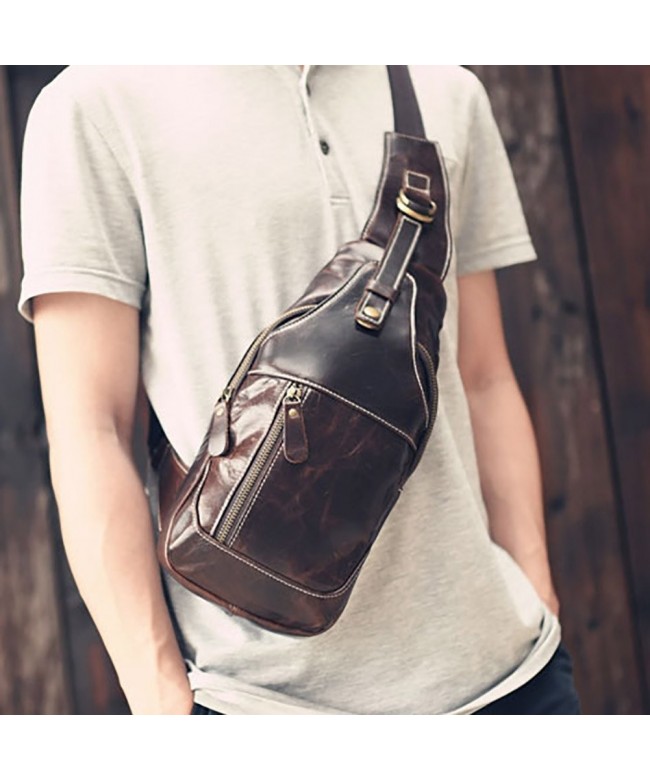 Men's Vintage Genuine Leather Chest Bag Shoulder Sling Unbalance ...