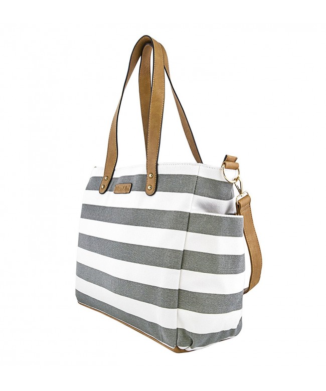 Gray Stripe Tote Bag White Elm -The Aquila - Canvas & Vegan Leather ...