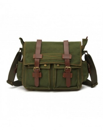 Vintage Canvas Leather Military Shoulder Messenger Bag - Green ...