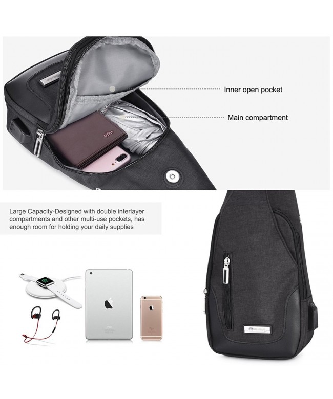 Canvas Sling Bags Crossbody Casual Rucksack with USB Charging Port for ...