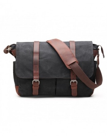 Canvas Messenger Bag 15 Inch Shoulder Laptop Bag Waxed for Men - Black ...