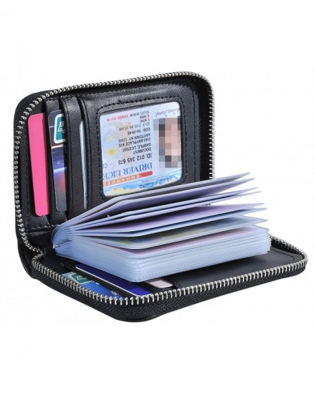 Credit Card Wallet Holder Zip Bifold Wallet Genuine Leather 25 Card ...