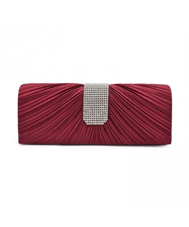 Elegant Classic Pleated Satin Flap Rhinestones Clutch Evening Bag ...