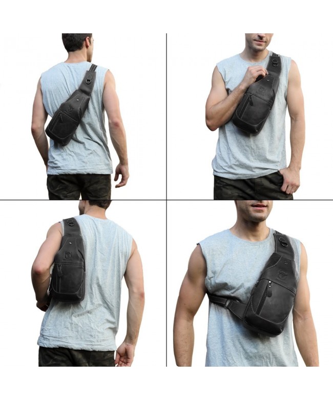 Men Sling Bag Genuine Leather Chest Shoulder Bags Casual Crossbody Bag ...