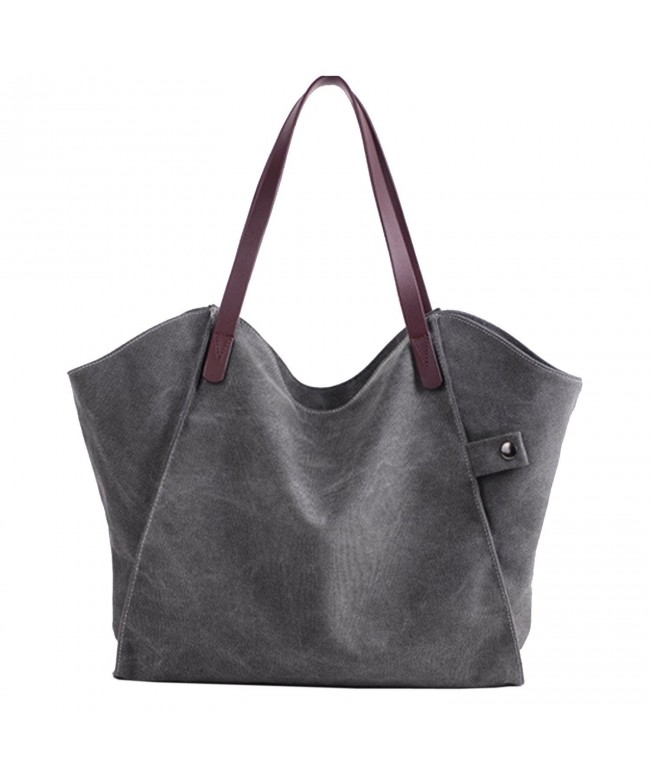 Women's Casual Canvas Tote Bags Shoulder Handbag Travel Bag - Gray ...