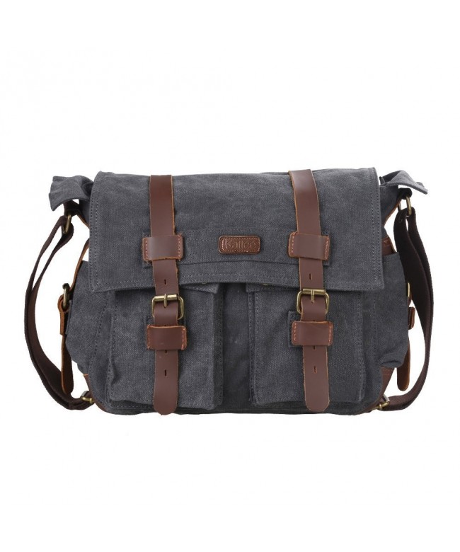 Retro Unisex Canvas Leather Messenger Shoulder Bag Fits 14.7