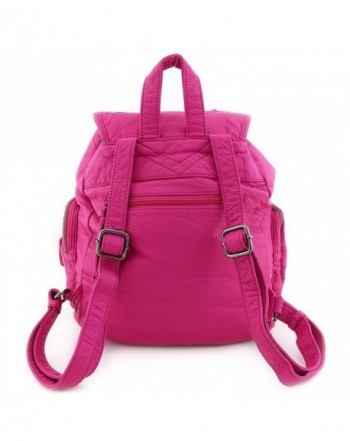 Washed Soft Faux Leather Backpack - Fuchsia - CL17X0G9ZH4