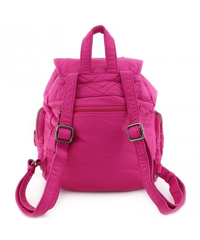 Washed Soft Faux Leather Backpack - Fuchsia - Cl17x0g9zh4