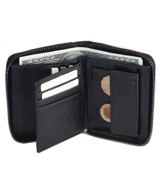 Men's Genuine Cow Leather Zip-around Bifold Wallet Multi Card Holder ...