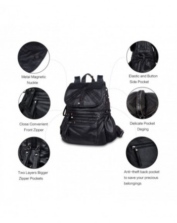 Leather Backpack Book Bags for Girls School Ladies - Black2 - C4189C8WHQT