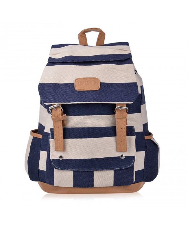Girls' Canvas Backpack in Navy Style Knapsack with Striped Pattern ...