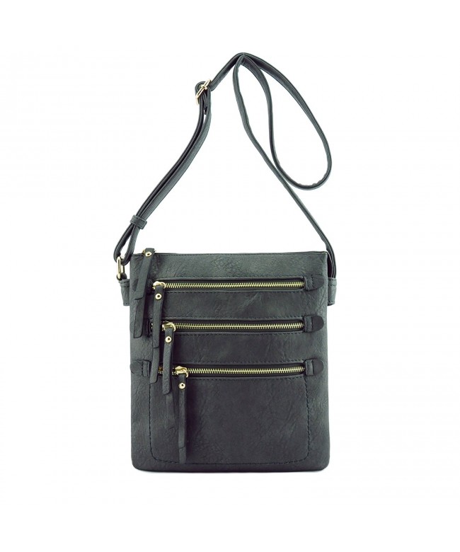 Multi Zipper Pocket Double Compartments Hipster Crossbody Bag - Dark ...