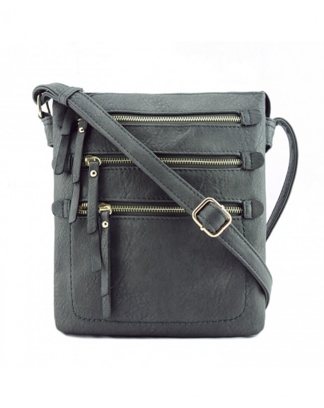 Multi Zipper Pocket Double Compartments Hipster Crossbody Bag - Dark ...