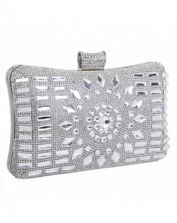 Women's Geometric Diamante Evening Banquet Party Clutch Bags - Silver ...