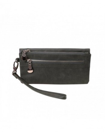 Women's Leather Wallet Clutch Multi-Function Zippered Wristlet Purse ...