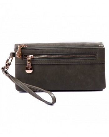 Women's Leather Wallet Clutch Multi-Function Zippered Wristlet Purse ...