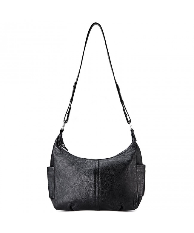 Women's Vintage Leather Hobo Crossbody Shoulder Bag - Black - CF1855C08AM