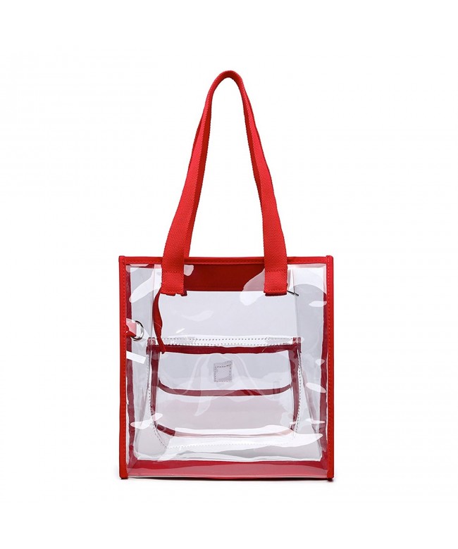 Two Piece Clear Bag Set Tote and Pouch Combo - Red - CT187IYY9OD