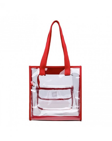 Two Piece Clear Bag Set Tote and Pouch Combo - Red - CT187IYY9OD