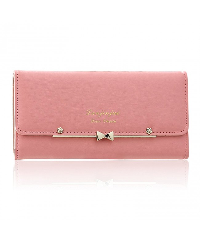 Women Cute Bowknot Wallet Trifold Large Capacity Long Purse - Pink ...