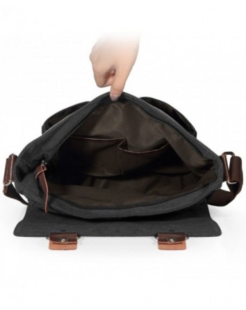 14-Inch Canvas Messenger Bag Laptop Satchel for School - Black - Black ...