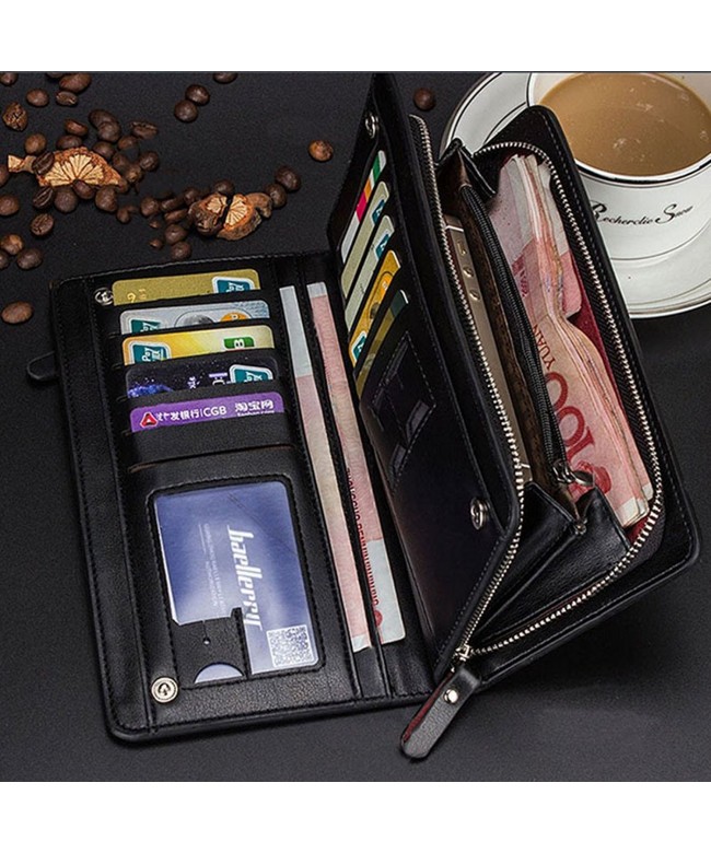 Men's Leather ID Card Holder Zip Coin Wallet Purse Clutch Checkbook ...