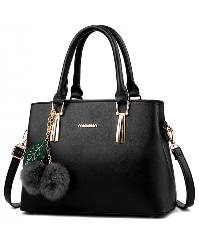 Women's Leather Handbag Tote Shoulder Bag Crossbody Purse - Black ...